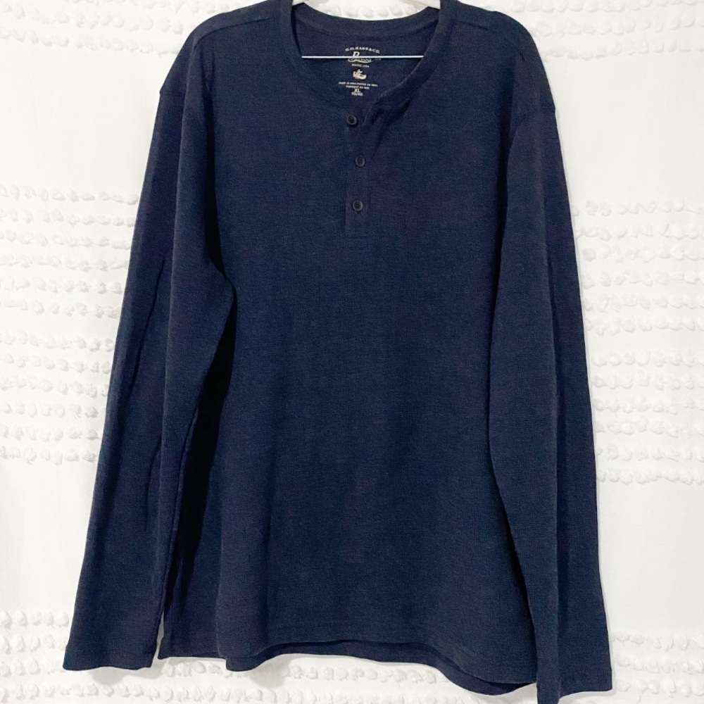 Bass navy long sleeve thermal henley shirt xl